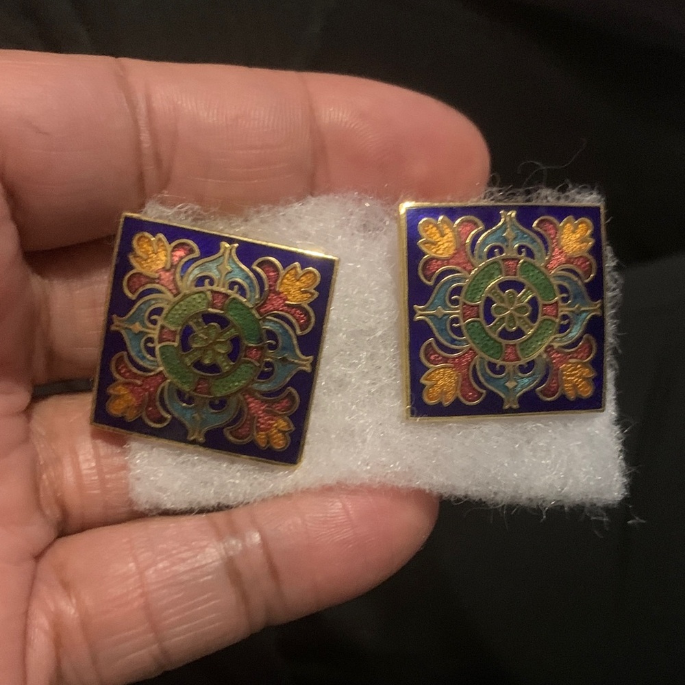 Colourful Cloisonnée Square Enamel Earrings